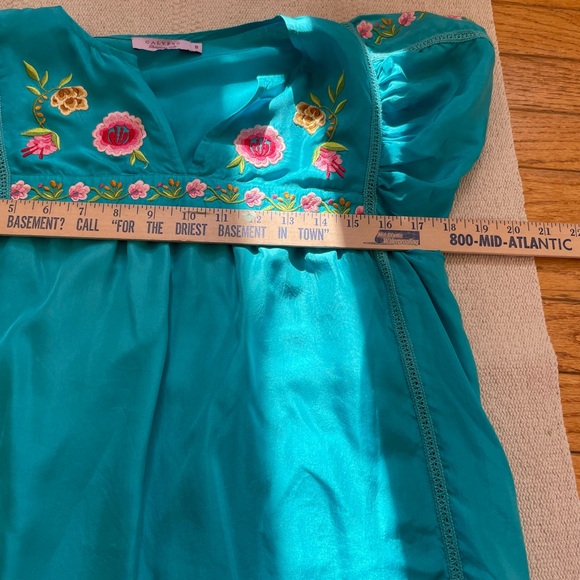 Calypso Silk Floral Embroidered Top Size S Puff Sleeve Boho - Picture 5 of 6